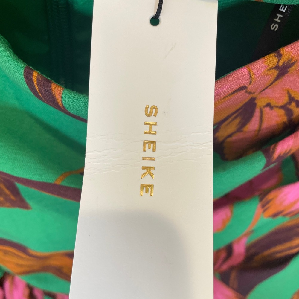 SHEIKE Bella Mini Dress Green Pink Floral Strapless Cutout Ruffle NWT Size 8 - Picture 4 of 7